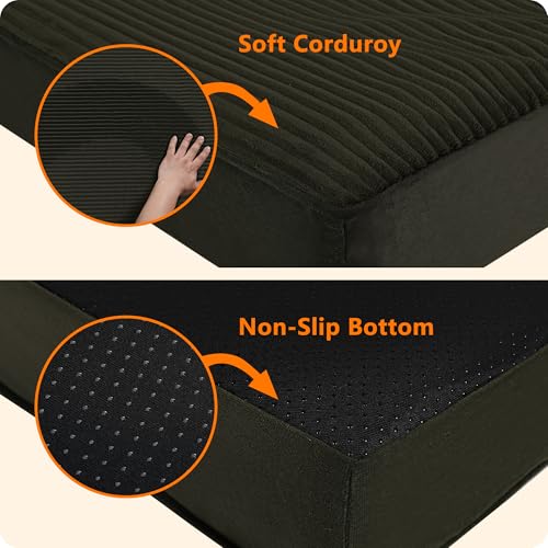 HMTOPE Orthopädisches Hundebett, 10cm Dicke Hundekissen für Mittelgroße Hunde, Grosse Hunde, Abnehmbar und Waschbar Hundematte, rutschfeste Unterseite, Wasserdichtes Innenfutter, 112 cm, Olivgrün