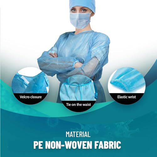 Medical Nation Batas de Isolamento Descartáveis de 100 Pacotes - Material Não Tecido Sms de Nível Az
