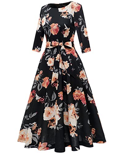 Image of DRESSTELLS Cocktail Dresses for Women, Vintage Wedding Guest 3 /4 Sleeves Formal Church Tea Dress