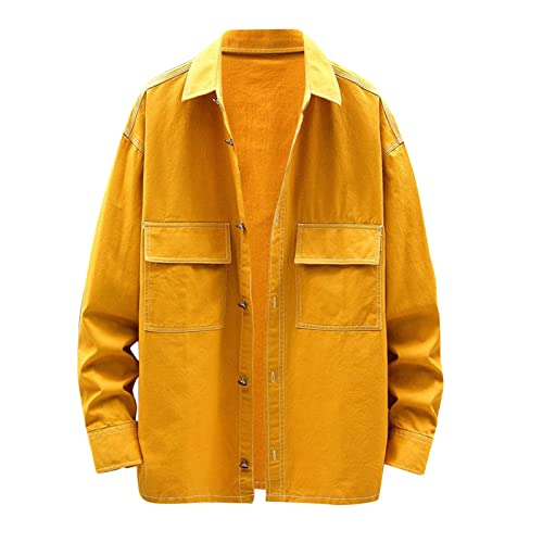 Veste en denim homme jaune coupe large en coton avec poches zippées taille L
