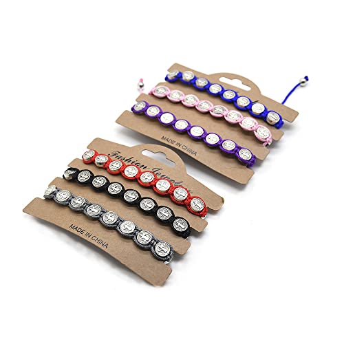 Fuqimanman2020 6pcs Saint Benedict Medal on Adjustable Cord Wrist Bracelet Set Cross Mary Virgin Saint Jude for Women Men Evil Protection Prayer Rosary Catholic Religious Jewelry3