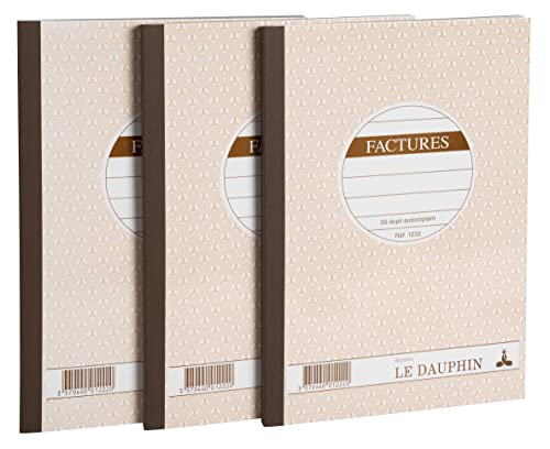 LeDauphin - Exacompta - Art.-Nr. 14266D - 3 Stück - selbstdurchschreibendes Papier - Duplicata (1 Original und 1 Kopie) - 50 Blatt - Format 21 x 14,8 cm - Lackdeckel