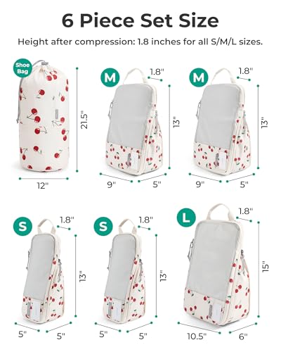 Image of BAGSMART 6 Set Compression Packing Cubes for Travel, Lightweight Luggage Organizer Bags, Durable Space Saver Bags Travel Essentials, Cherry Pop