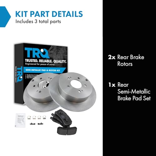 Image of TRQ Rear Brake Pad and Rotor Set Semi Metallic Solid Rotors