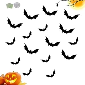 Hangende vleermuizendecoraties,16 stks/set Halloween Hangende Vleermuizen Lichtgevende Decors | Hangende Feestdecoratie Tuin Decor Buiten Boom Ornament voor Muur Deur Raam Plafond Komsoup