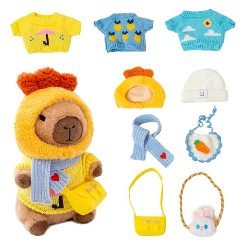 Image of Capybara Plush for Boys Girls Birthday Dress Up Cute Plushies,10 Pcs Set,9 Clothes and Accessories Kawaii Stuffed Animal Plushie Toy, Soft Peluche Doll for Kids 10.2 in