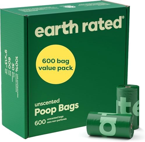 Earth Rated (A Canadian Company), Dog Poop Bags Value Pack, Leak-Proof and Extra-Thick Pet Waste Bag for Big and Small Dogs, Refill Rolls, Unscented, 600 Count