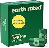 Earth Rated (A Canadian Company), Dog Poop Bags Value Pack, Leak-Proof and Extra-Thick Pet Waste Bag for Big and Small Dogs, Refill Rolls, Unscented, 600 Count
