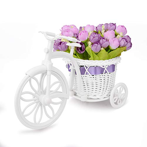 Takefuns Künstlicher Blumentopf Fahrrad-Form mit Korb für Zuhause und Hochzeit, Kunststoff, Lila, Klein Takefuns Künstlicher Blumentopf Fahrrad-Form mit Korb für Zuhause und Hochzeit, Kunststoff, Lila, Klein