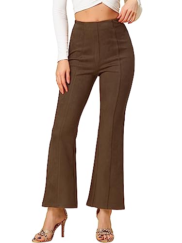 Allegra K Women's Faux Suede Pants Business Casual Wide Legs Bell Bottom Flared Trousers