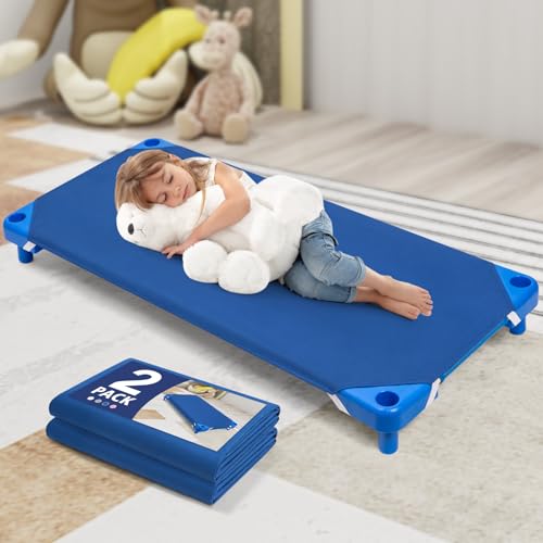 Image of Comfyanno Cot Sheets for Daycare Standard Size - Fits 23" x 52" Cot, 2 Pack, Daycare Essentials, Soft & Comfortable Fitted Cot Cover, for Preschool Kids Nap Time, Brushed Microfiber - Navy Blue