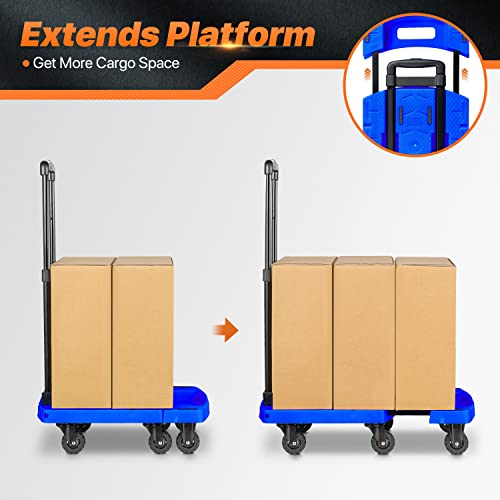 Image of MoNiBloom Folding Hand Truck with 6 Wheels, Adjustable Handle Collapsible Utility Trolley for Car Luggage House Office, 441 lbs Load Capacity, Blue