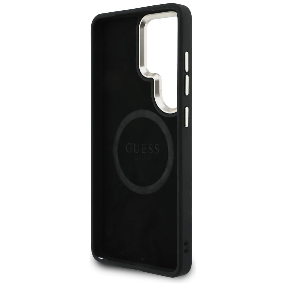 CG MOBILE Guess etui + smycz 4G, duża bransoletka ze strasu, trójkątna bransoletka kompatybilna z MagSafe do Samsung Galaxy S26 Ultra (czarna)