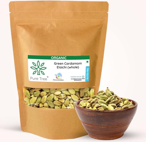 Image of Pure Tree Certified Organic Elaichi | 350 g | Organic Green Cardamom Whole Spices Hari Chhoti Elaichi Seeds Unique Aroma & Pleasant Flavour