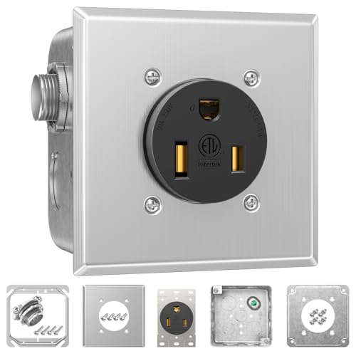 NEMA 6-50R 220V Outlet Box Installation Kit ETL 50A 3-Prong Dryer Receptacle UL 4 2-Gang Metal Electrical Box Plaster Ring Surface Flush Mount Exposed Work Cover Faceplate Clamp Connector