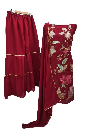 Param CreationSantoon And Georgette with four side lace border Work Most Exclusive And function Wear With Latest And Beautifull Embroidered Unstitched salwar suits For Women And Girls(Param-11-P)