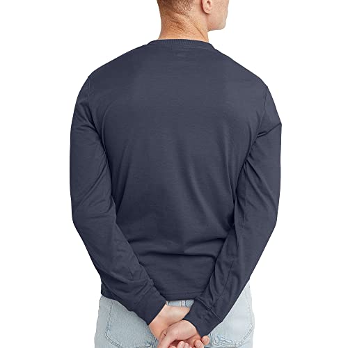 Hanes Originals Men's Cotton Long Sleeve Henley, Athletic Navy Heather, Large #TOP1