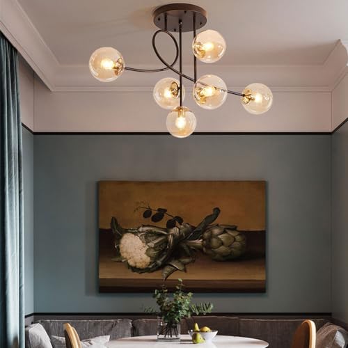 Globe en Verre et Structure 6 Lumières pour un Éclairage Chic E27 - 5