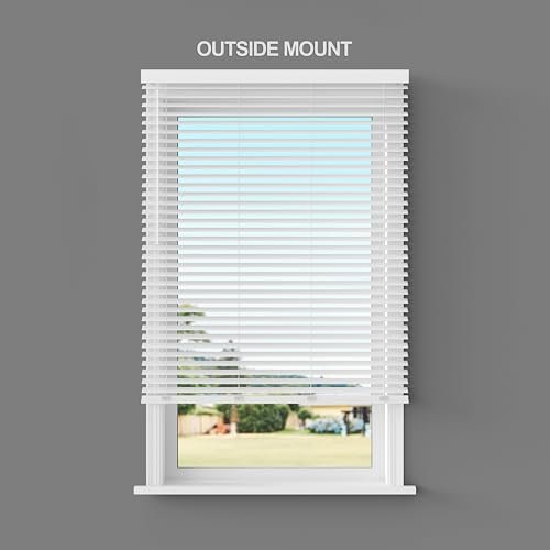 Image of Lumino 2 inch Flat Slat Faux Wood Blinds, 13.25 inch W x 36 inch L White