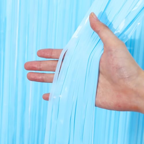Image of Voircoloria 2 Pack Pastel Blue Tinsel Foil Fringe Curtains, Blue Party Decorations, Metallic Tinsel Party Streamers Backdrop for Birthday Baby Shower Gender Reveal Wedding Party Decorations