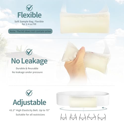 Urine Test Complete Kit with 2 to 4 oz Sample Bag, 5 Drain Outlets for Smooth Release, 43.3 inch Adjustable Concealed Belt, Temperature Indicators, Reusable System with Funnel and Clamps (Large) - Thumbnail 2