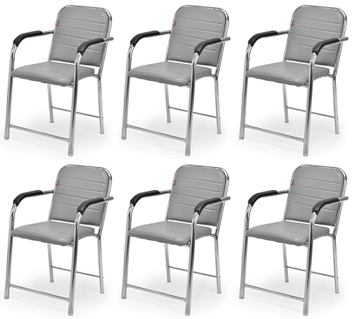 Image of GOYALSON Office Chair Visitor with arm Rest with Steel Frame and Cushioned seat Back Chair Without Wheels Chair (6, Grey, Heavy 1)