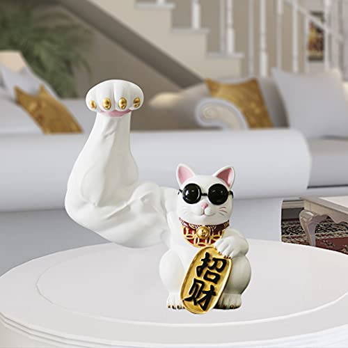 Estatua de Gato de la Suerte Blanco de Resina miniatura 6