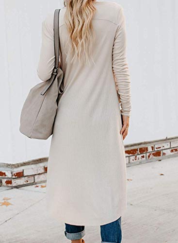 Naggoo Women's Long Cardigans Button Down High Low Solid Knit Loose Cardigans with Pockets4