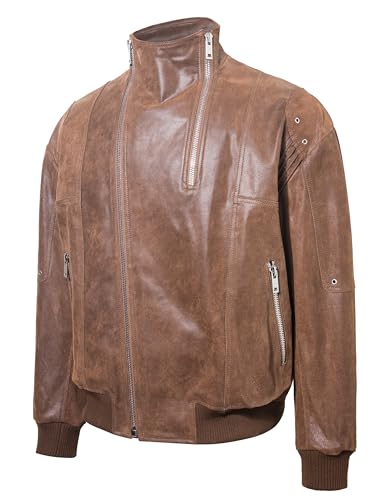 Image of FLAVOR Mens Leather Motorcycle Jacket Real Leather Biker Jacket with Stand Collar