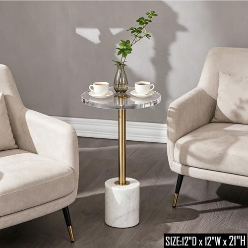 Small Clear Acrylic End Table, Marble Base Gold Leg Modern Nightstand by LIKENOW - Used condition - Image 5