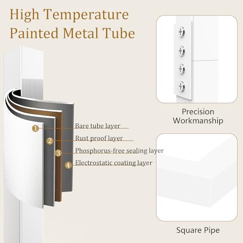 Yawinhe Industrieller Rohr Kleiderständer, 140cm Kleiderstangen Wandmontage, Abnehmbare Platzsparend Wand Kleiderstange, für Schlafzimmer, Weiß, mit 3 Basen, 1-Pack, SYJ140W-1