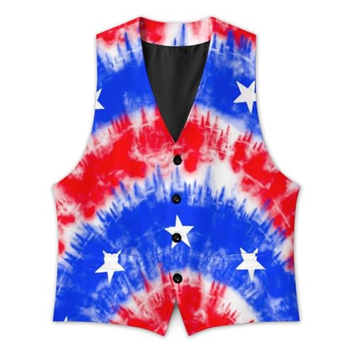 Psychedelic Tie Dye America Flag Men's Suit Vest Slim Fit V-Ncek Waistcoat Business Casual Vest3