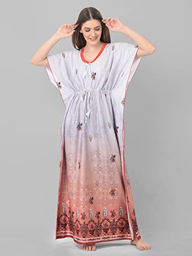 Image of Noty Women's Kaftan Nighty | Digital Print | Sarena Fabric | V Shaped Neck Nightwear | Nightdress for Girl