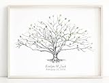 Magic Wand Ink Guestbook Tree with Heart in Tree Trunk Guestbook for Weddings, Low Oak, Fingerprint Guest Book, Alternative Guestbook