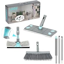 3-in-1 Detachable Broom and Mop Set Combo for House Cleaning, Collapsible Broom and Mop for RV Camping, Home, Dorm, Extension Pole, Window Squeegee, Grey