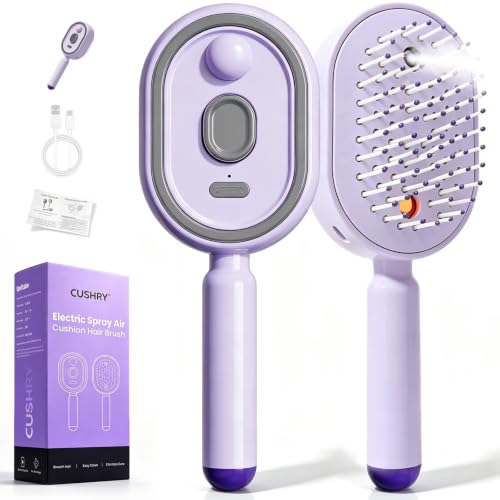 Electric Spray Air Cushion Massage Comb, 2026 Upgrade Electric Steam Hair Brush with Misting Detangling for Dry Frizzy Hair, Self-Cleaning Gloss Enhancing Care Brush for Women (Twilight Purple) image 2
