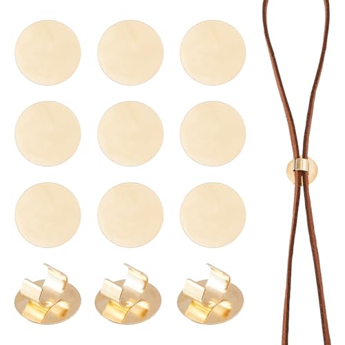 DICOSMETIC 100Pcs Bolo Tie Clip Blank Bolo Tie Western Cowboy Round Slides Iron Tie Slider Clasp 12mm Slide Cabochon Settings Round Hair Tie Cabochons for DIY Hair Jewelry Making, Golden