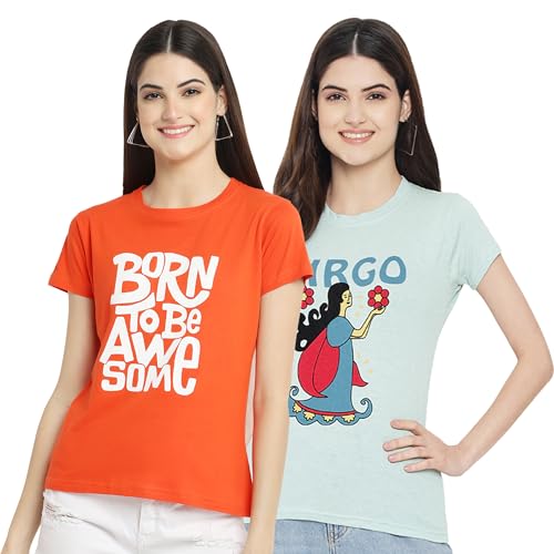 Image of Style Go Women's /Girls Cotton Regular Fit Graphic Stylish Printed Short Sleeves Casual T-Shirt || Trends & Stylish (Pack 2)