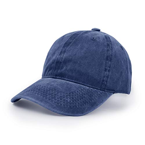 Baseballmütze, Waschbarer Stoff Baumwolle Verstellbarer Outdoor Sonnenhut Lässiger Unisex-Hip-Hop-Hut Hysteresenkappe Marine Blau