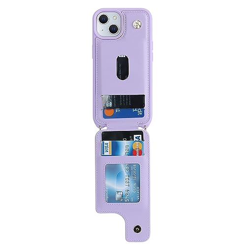 Image of for iPhone 14 Plus Case with Card Holder and Strap for Women,Crossbody Lanyard,RFID Blocking,Stand Ring Kickstand,Snap Clasp,Phone Wallet Cases 6.7 inch(Purple)