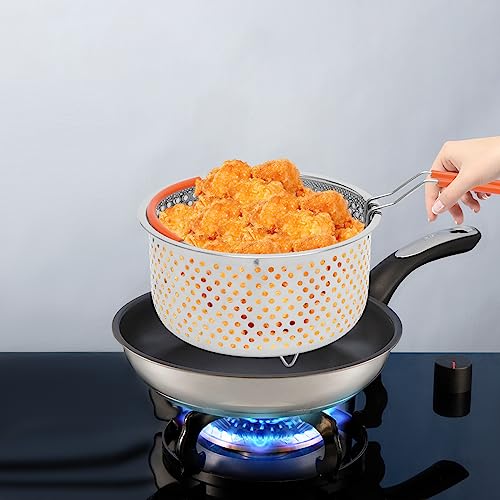 Cesta Profunda de Freidora de Acero Inoxidable, Cesta Redonda de Malla de 7.87 x 7.48 Pulgadas, Accesorio Multifuncional Removible para Escurrir y Servir, con Manijas Plegables miniatura 7