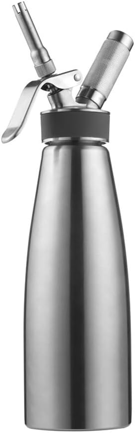 Professional Stainless Steel Cream Whipper 500ML/1000ML Durable 18/8 Metal Dessert Dispenser with 3 Decorating Nozzles Brush for Coffee Cakes Sodas(500ml)