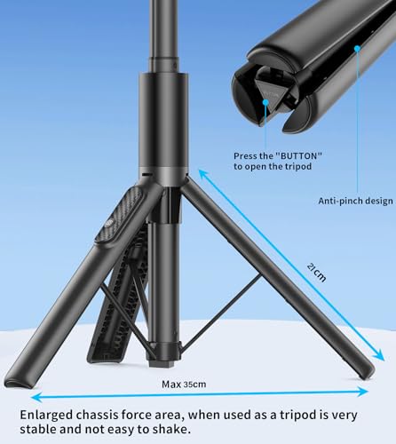 عصا سيلفي ثلاثية القوائم 170 سم، حامل أحادي الرجل متعدد الاستخدام بتصميم خفيف الوزن للهواتف الذكية، قابل للتمدد مع جهاز تحكم لاسلكي من الألومنيوم بدوران 360°، لايفون واندرويد، أسود من تونوف
