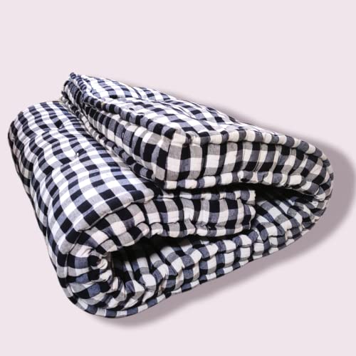 Image of ATOOTFUSION 5-Inch Thick Big Queen Size Cotton Box Quilt Mattress | Medium Firm | Foldable & Reversible | White and Black Checkered | Super Queen (78X60X5 Inches)