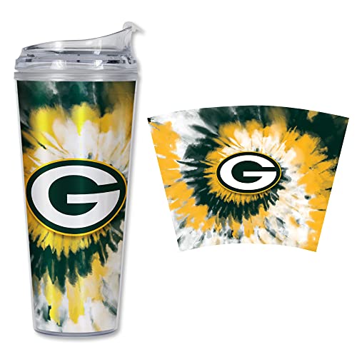 Image of Rico Industries NFL Football Glitter 24oz Acrylic Glitter Tumbler with Hinged Lid, Officially Licensed Double Wall Tumbler with Straw