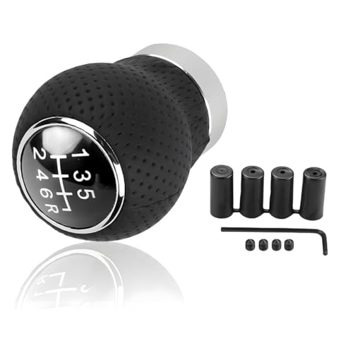 JNNJ Pomo Cambios Coche Universal, Palanca Cambios Manual Para Coche, Palanca Cambio Con 3 Adaptadores, Adaptador Pomo Cambio Cuero PU, Universal Para Mayoría Transmisiones Manuales(6-Velocidades)