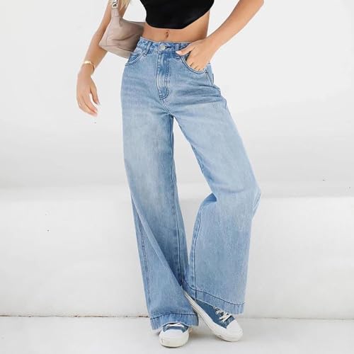 Women Distressed Straight Leg Jeans Boyfriend High Waited Baggy Sweatpants Y2K Streetwear Denim Pants with Pocket2