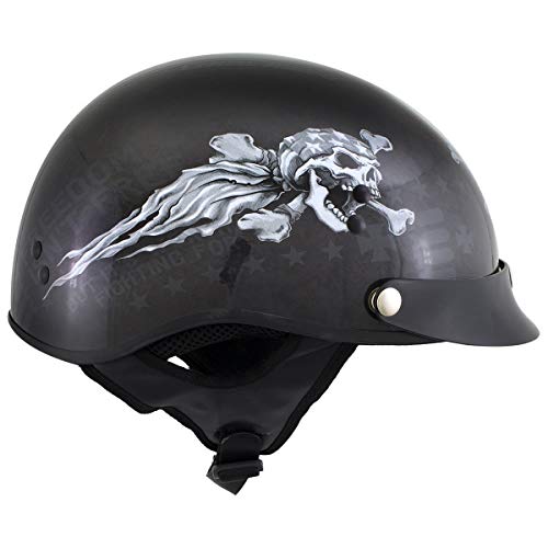 Outlaw Helmets T70 Black Freedom Skull Motorcycle Half Helmet For Men & Women With Sun Visor Dot Approved - Adult Unisex Skull Cap For Bike Scooter Atv Utv Chopper Skateboard (Xx-Large) #TOP1