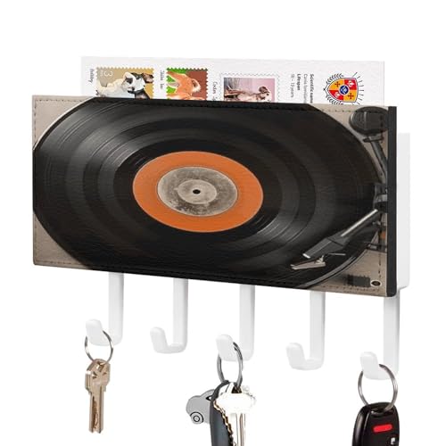 Colgador de llaves para pared con estante organizador de cartas en vinilo vintage 2