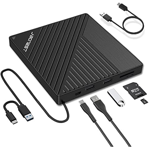 Externes CD DVD Laufwerk USB 3.0 Typ-C, CD DVD Laufwerk Extern mit SD/TF-Kartenleser Portable CD DVD RW Brenner,Schnelle Datenübertragung für Laptop,Desktop,MacBook,Win11/10/8/7/XP, Linux,Mac OS,Vista Cover